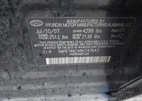 2008 Hyundai Sonata Gls из США, поврежденный, VIN 5NPET46C48H347643